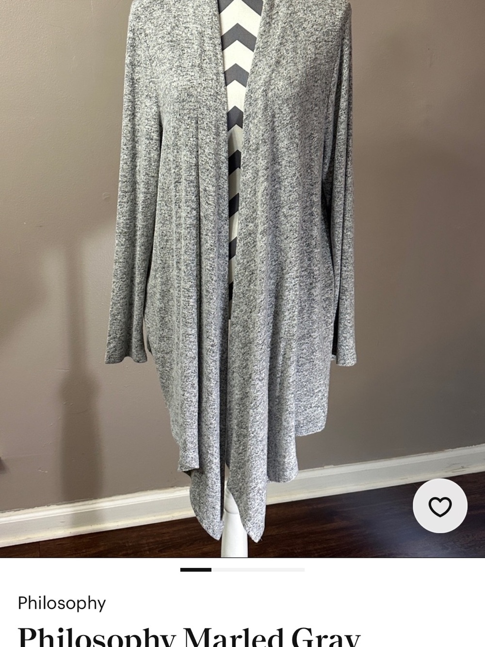 Philosophy Marbled Gray Asymmetrical Open-Front Women's Cardigan